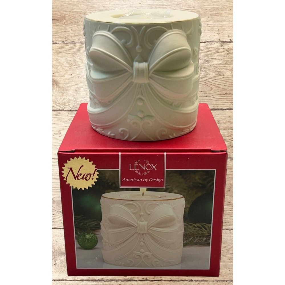 Lenox Christmas Bow Votive Candle Holder Radiant Light Tea Light Holiday NEW